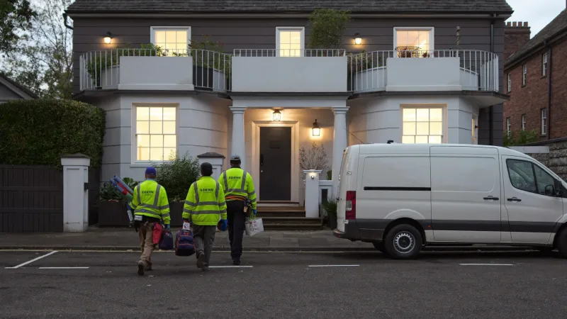Exterior of a partner townhouse at dusk